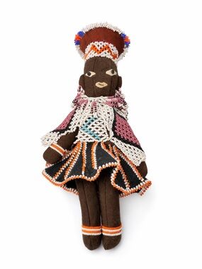 Handcrafted Beaded African Doll - Brown with Pink, Orange & White Beads